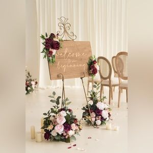 Like New! Free-Standing Flower Arrangements in Romantic Marsala (set of 2)